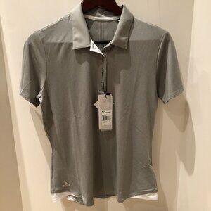 Adidas Golf Athletic 4 Button Collared Sh Slv Polo Shirt Grey & White Sz M NWT